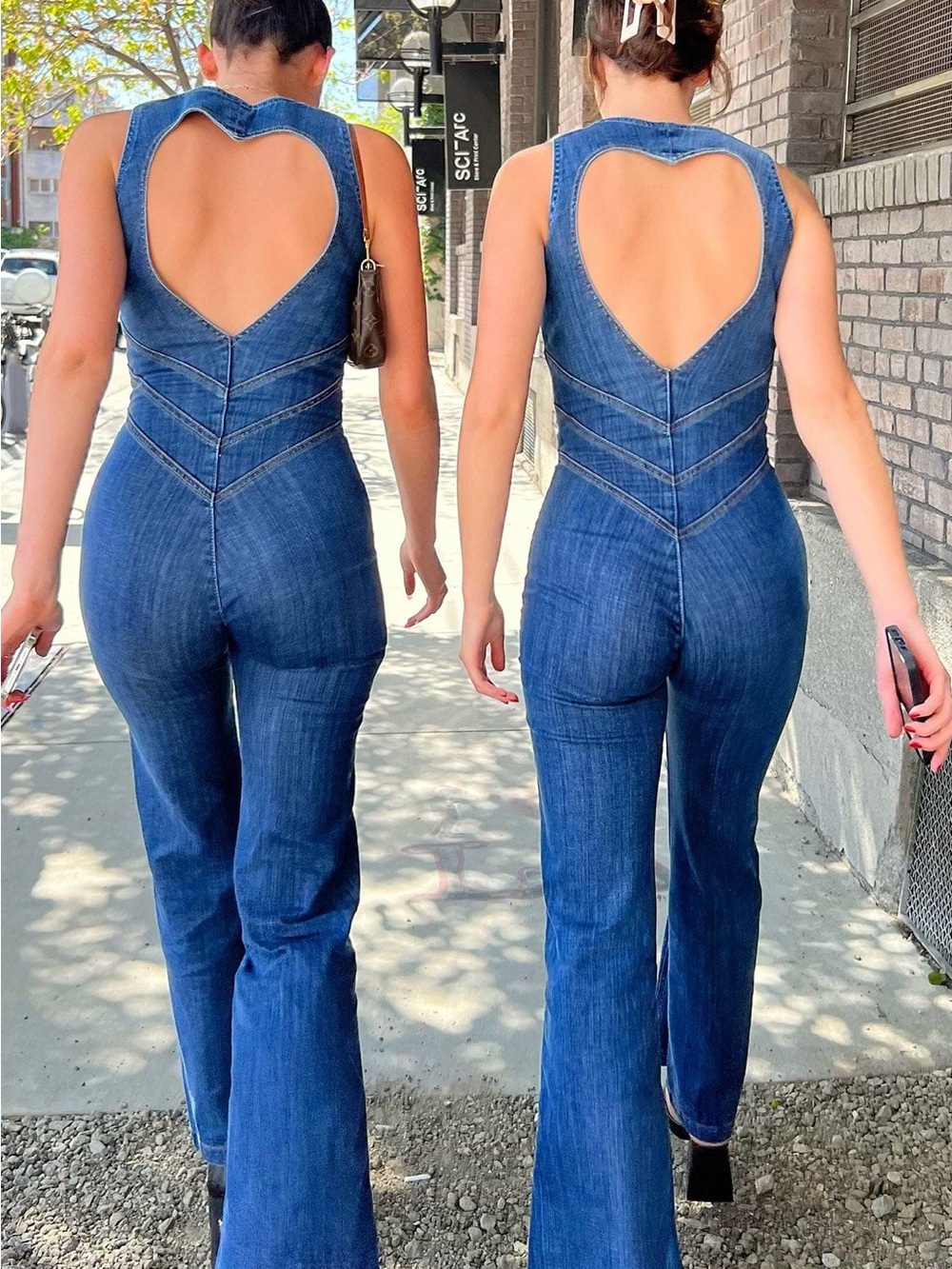 REVICE Dark Blue Denim Heart Back Bootcut Jumpsuit